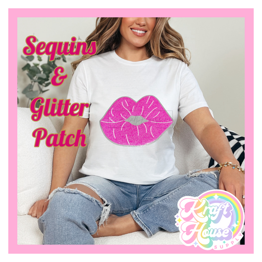 Pink Lips Sequins & Glitter Patch